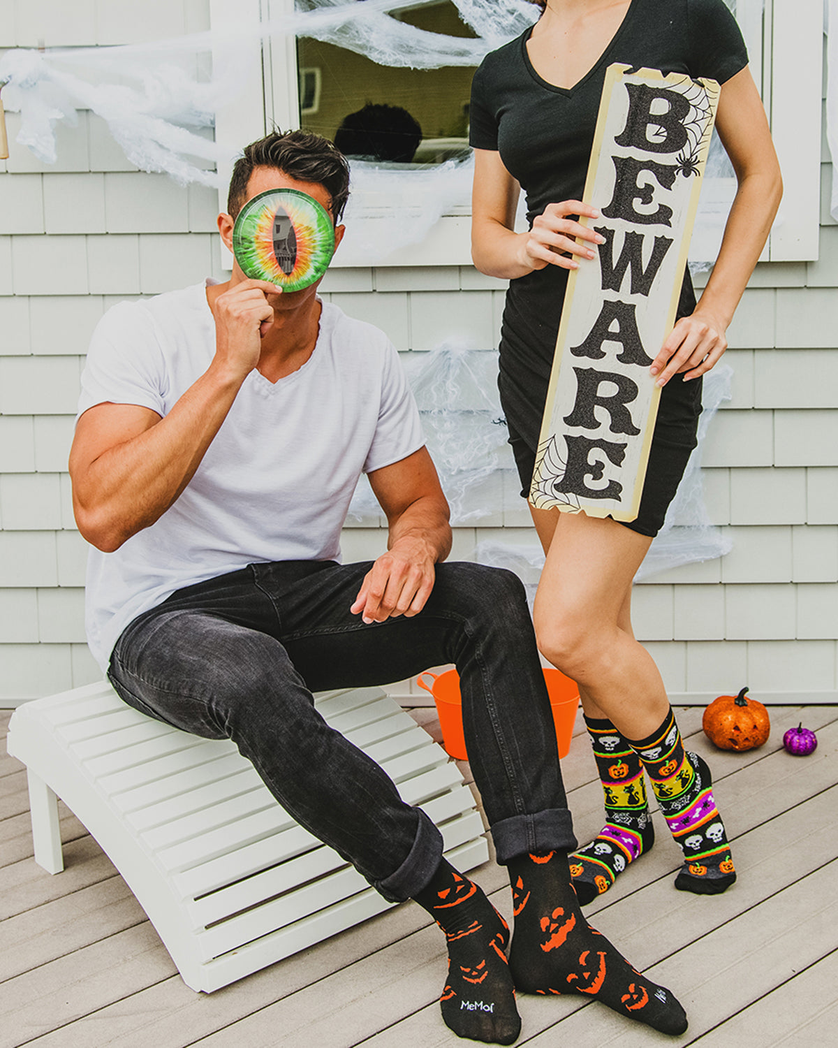 Men's Festive Halloween "Pumpkin Faces" Novelty Crew Sock