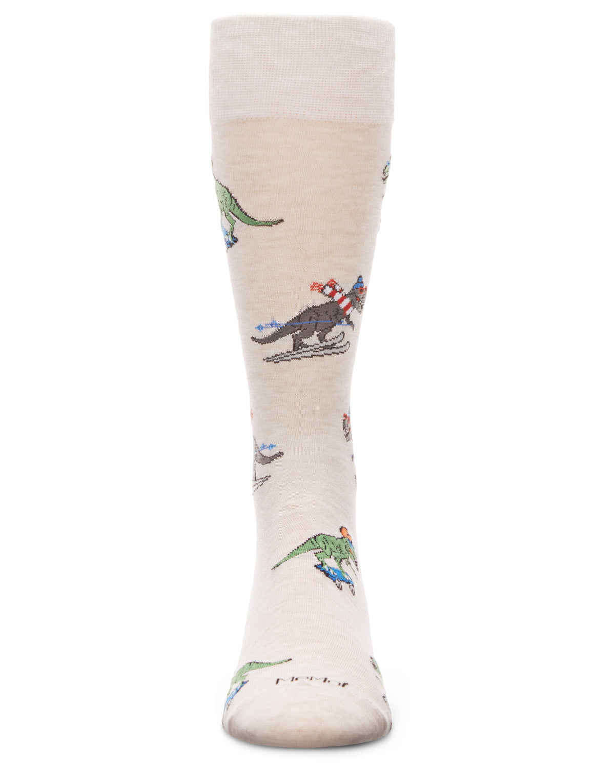 Men's Skiing and Skating Dinosaurs Bamboo Blend Novelty Crew Sock