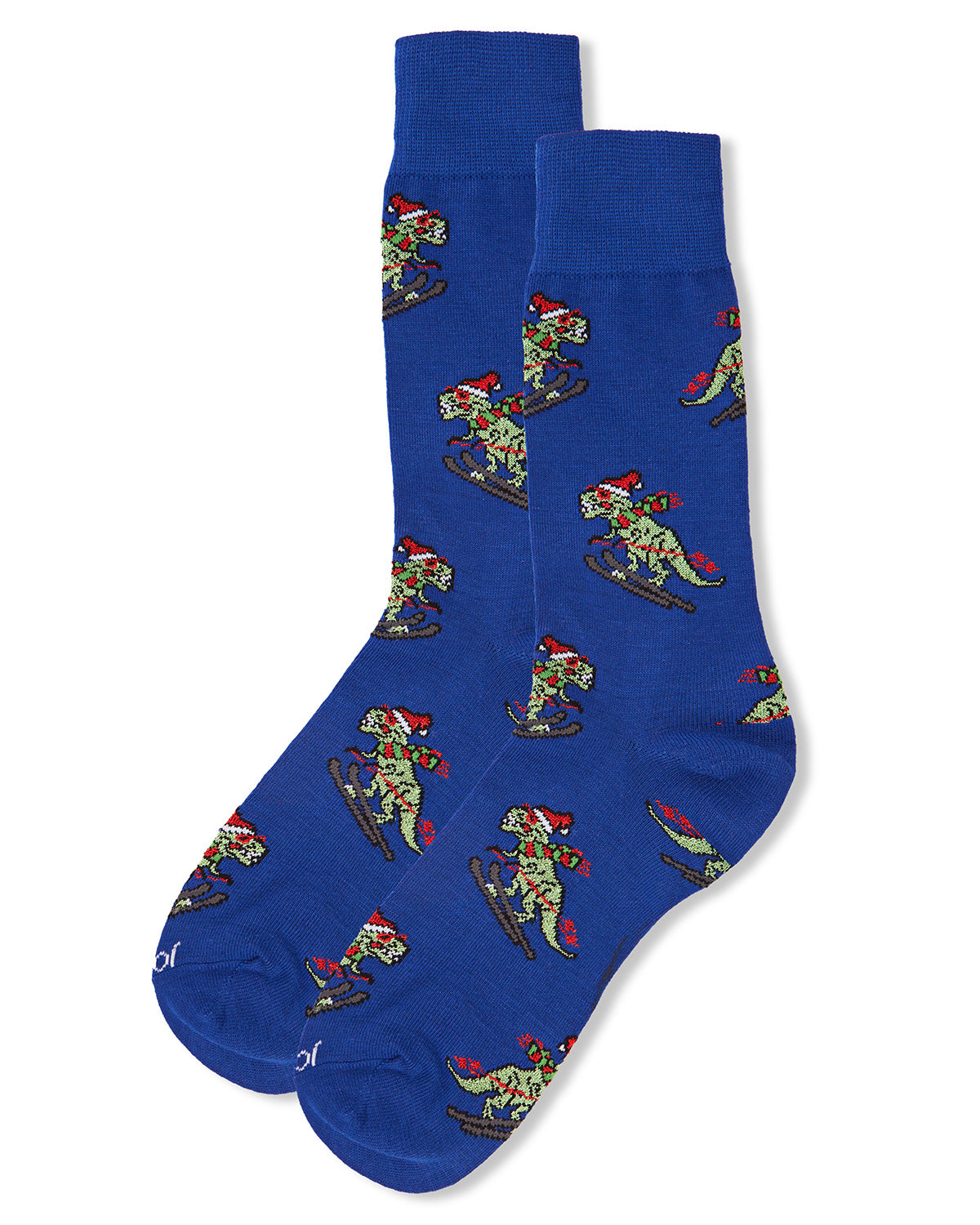 Men's Skiing Winter Dinos Holiday Novelty Crew Sock