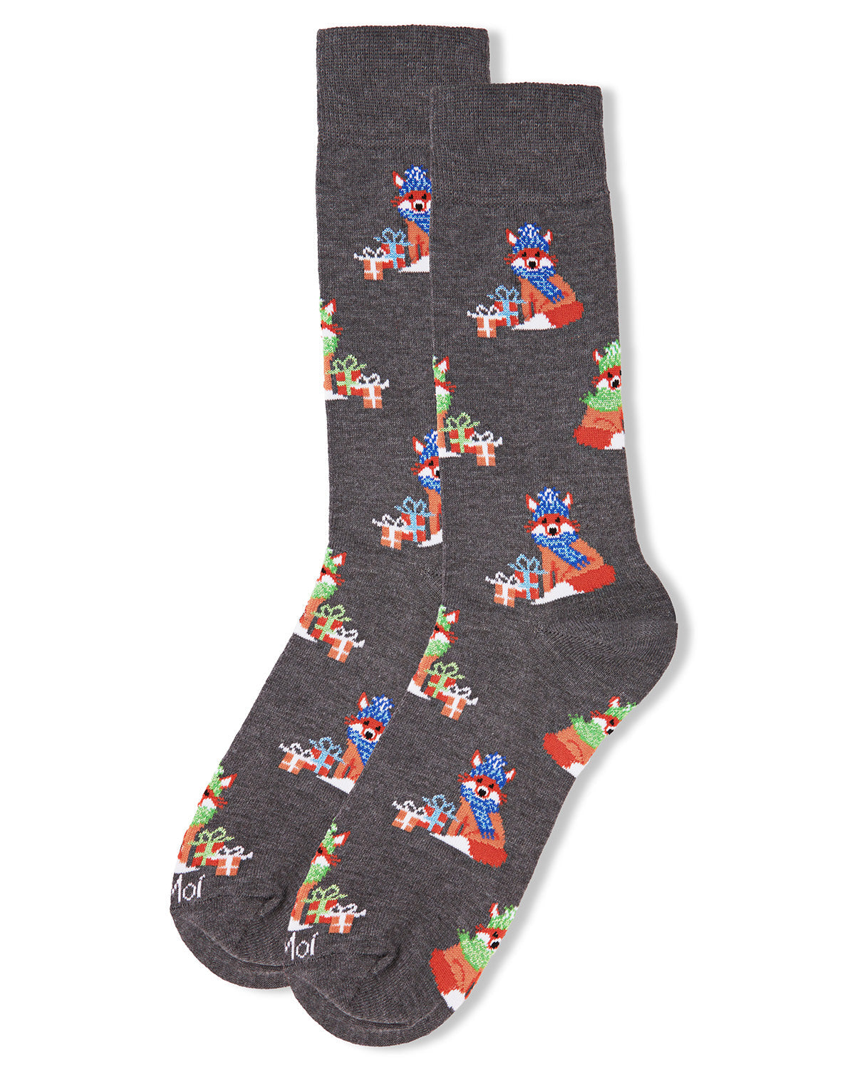 Men's Festive Foxes with Boxes Holiday Novelty Crew Socks