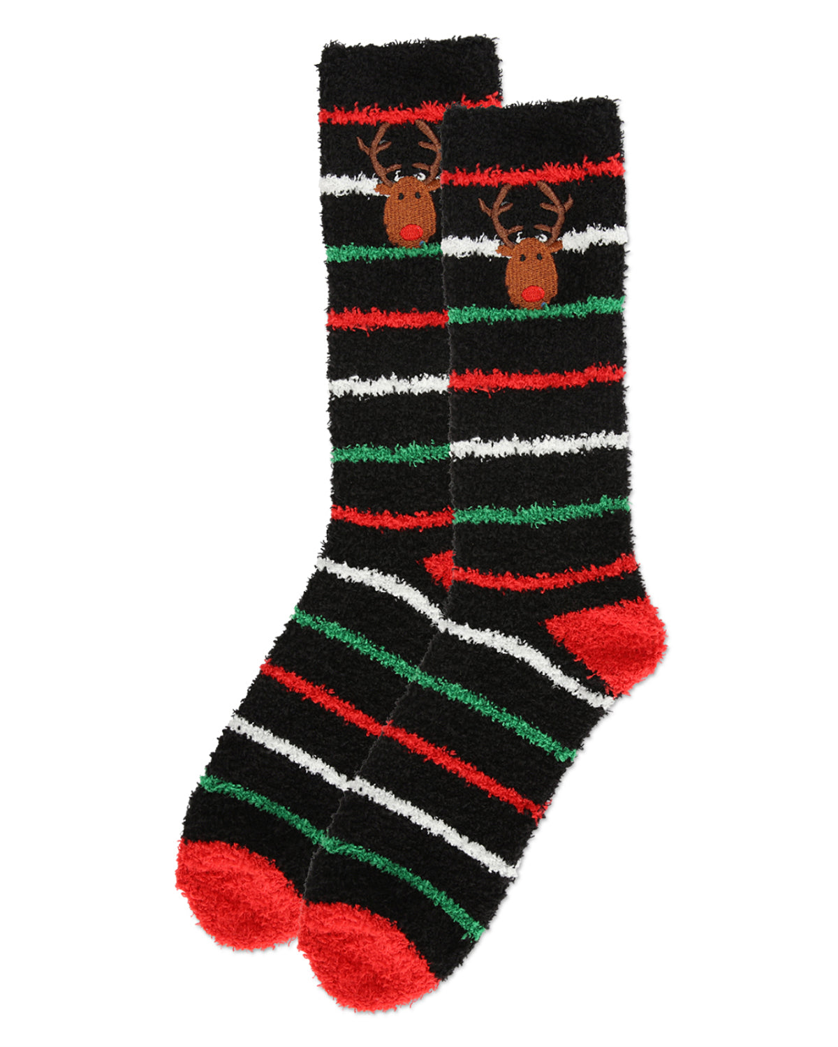 Men's Striped Reindeer Embroidery Cozy Crew Socks