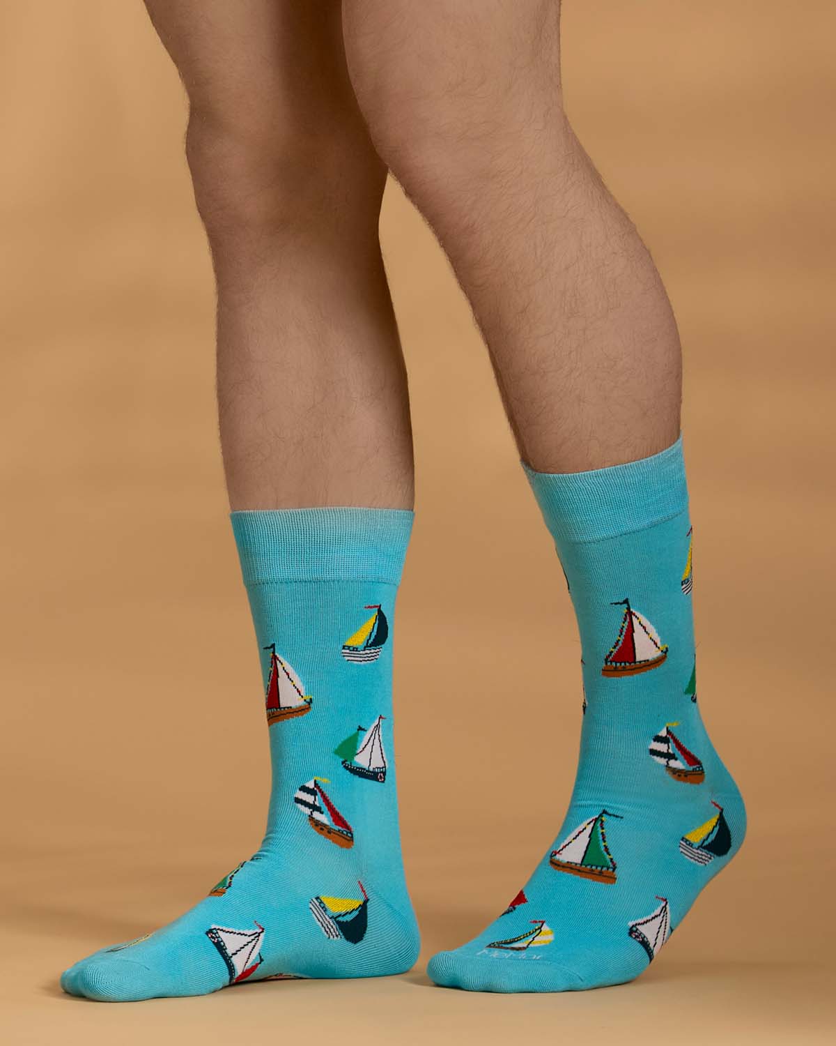 Men's "Sail Away" Rayon-Blend Novelty Crew Sock