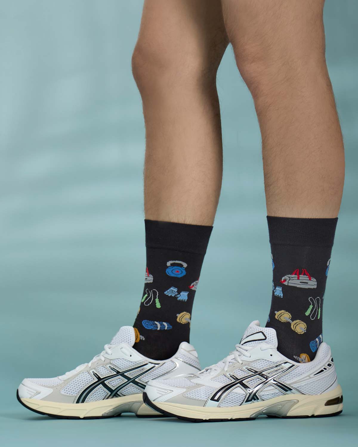 Men's Workout-Themed Rayon-Blend Novelty Crew Sock