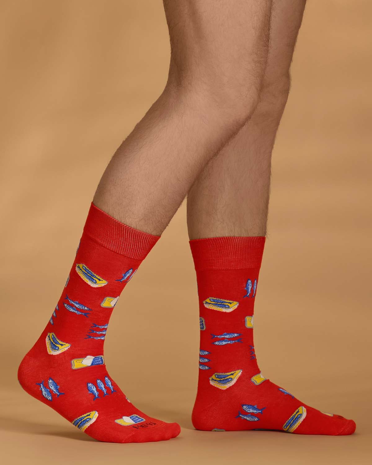 Men's Sardines-Themed Rayon-Blend Novelty Crew Sock