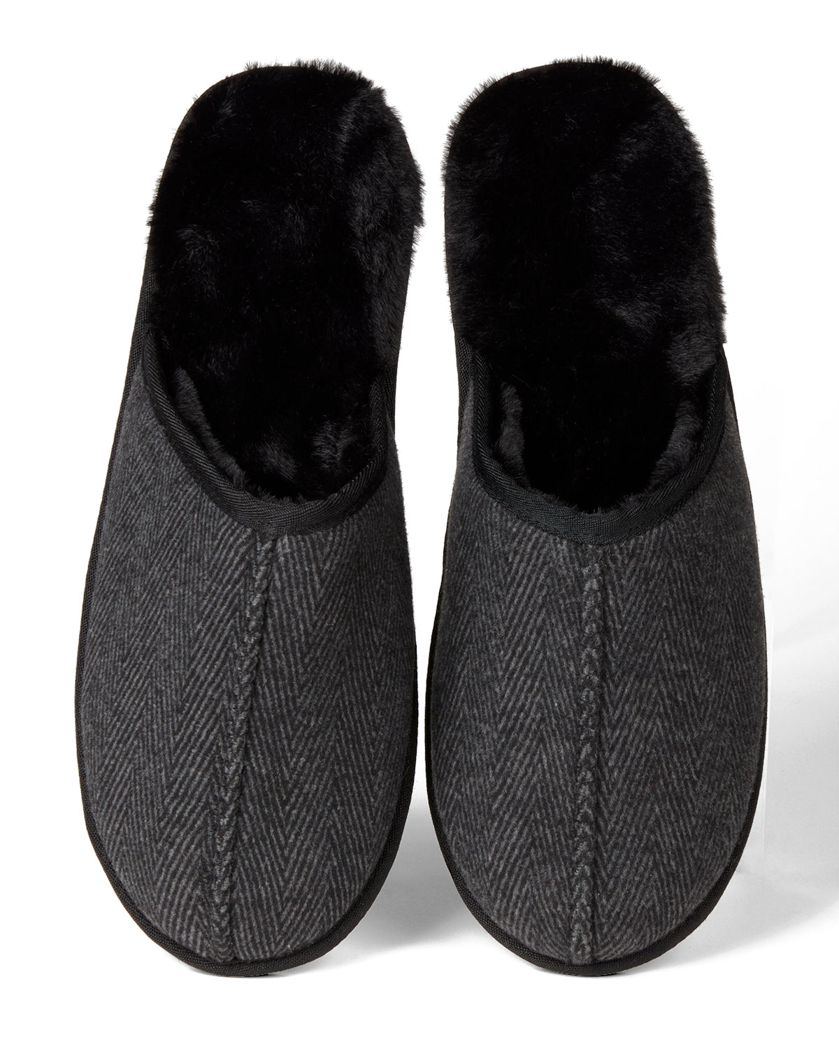 Men's Plush-Lined Herringbone Tweed Scuff Slipper