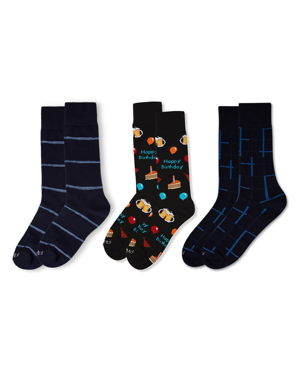 Men's 3 Pair Pack Novelty Happy Birthday Crew Socks
