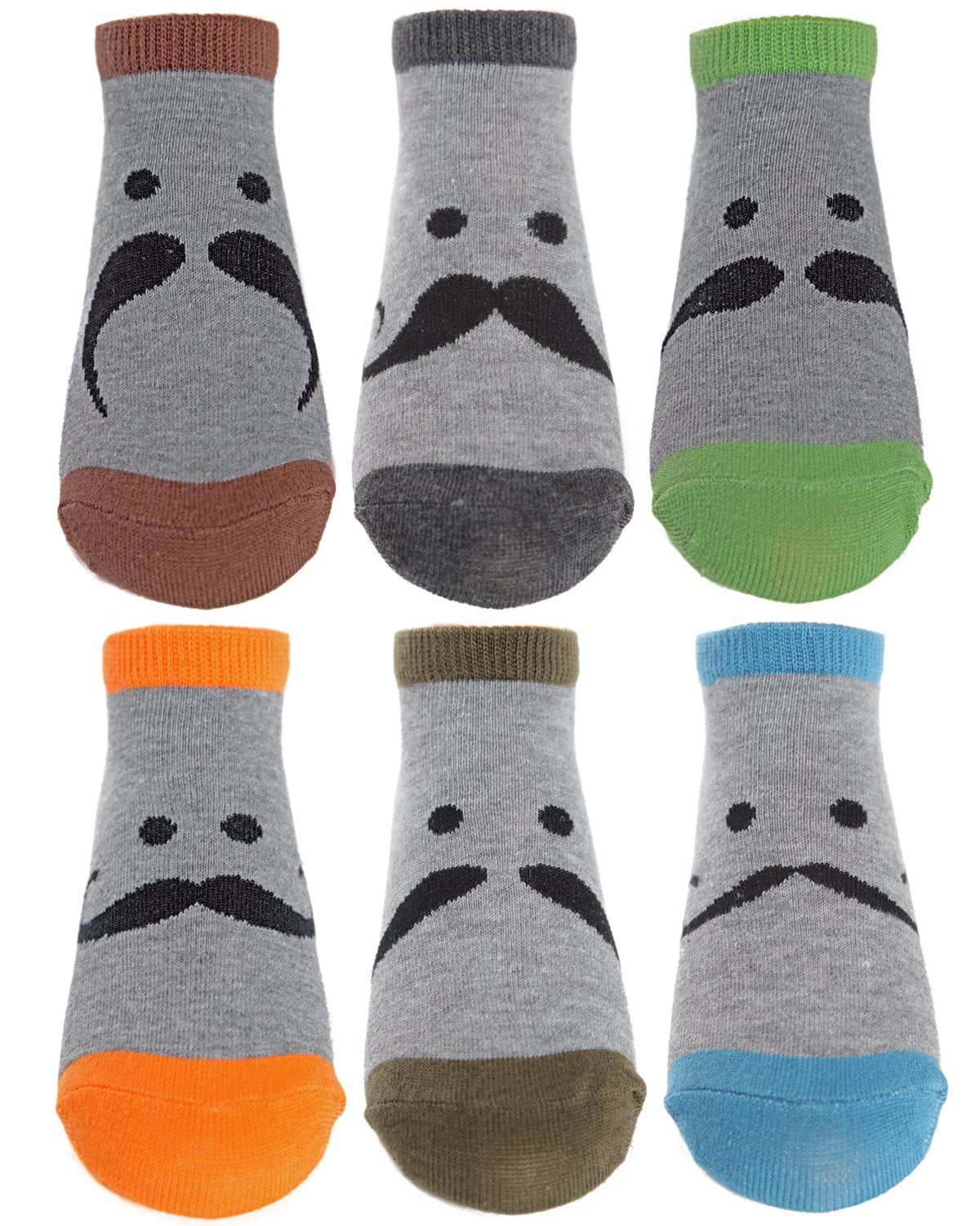 Boys' 6 Pair Pack Mustache Mood low-cut Socks