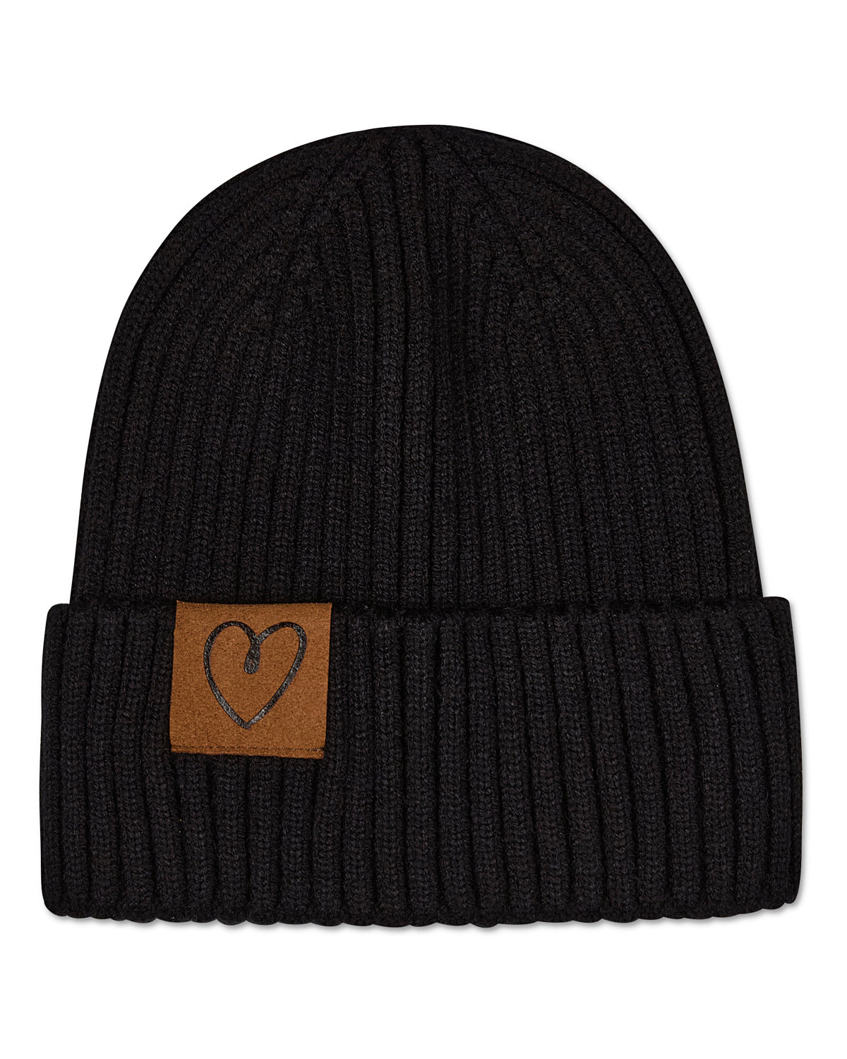 Kids Cozy Heart-Patch Ribbed Rayon-Blend Knit Beanie