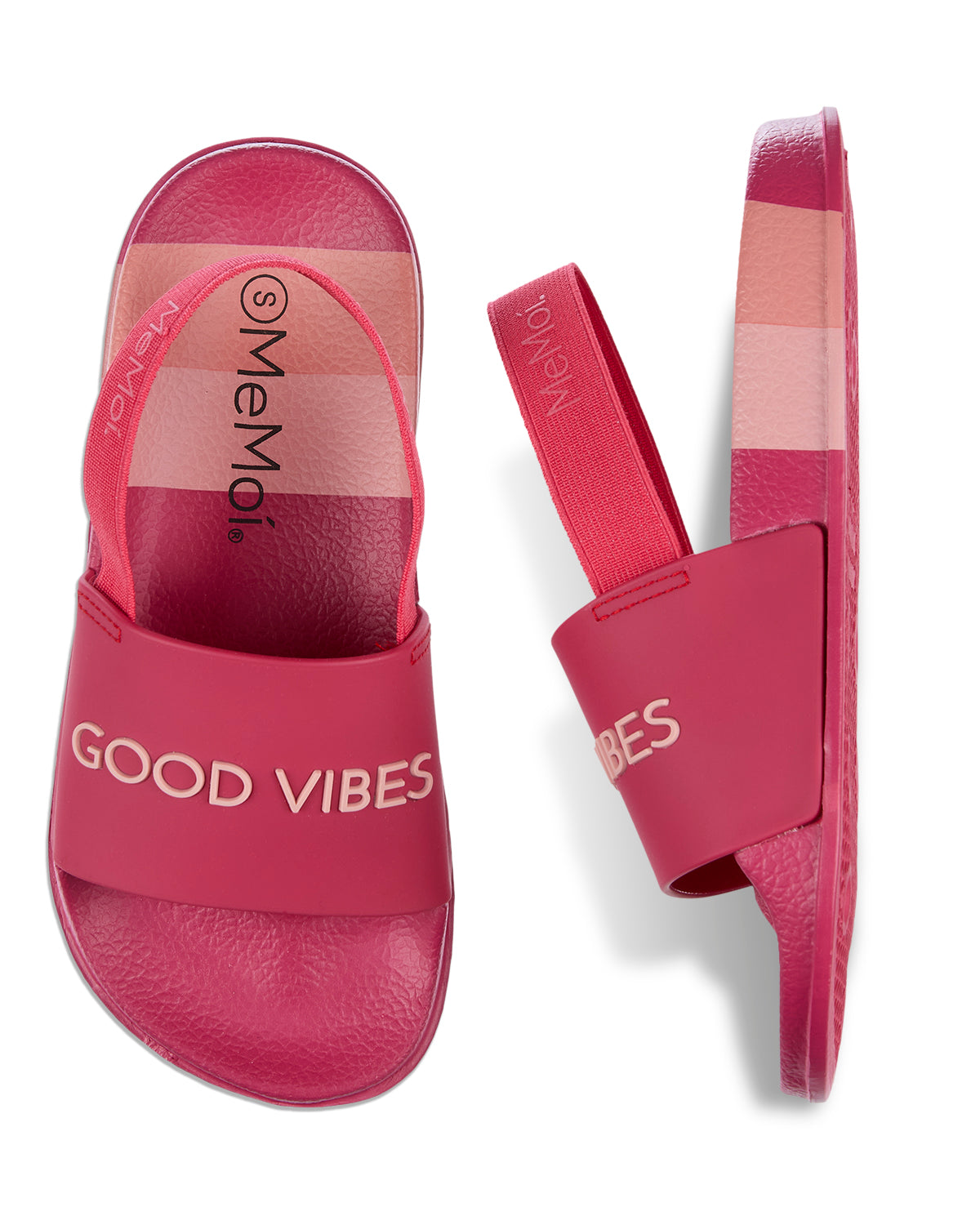 Kids Striped "Good Vibes" EVA-Cushioned Slide Sandal with 3D Graphics