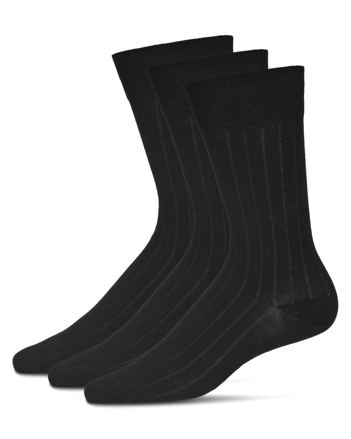 Men's 3 Pair Pack Wide Ribbed Mercerized Cotton Crew Socks