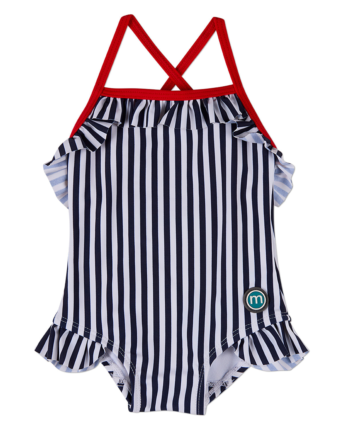 Girls Nautical Striped Ruffle-Trim Quick-Dry UPF 50 Racerback Swimsuit