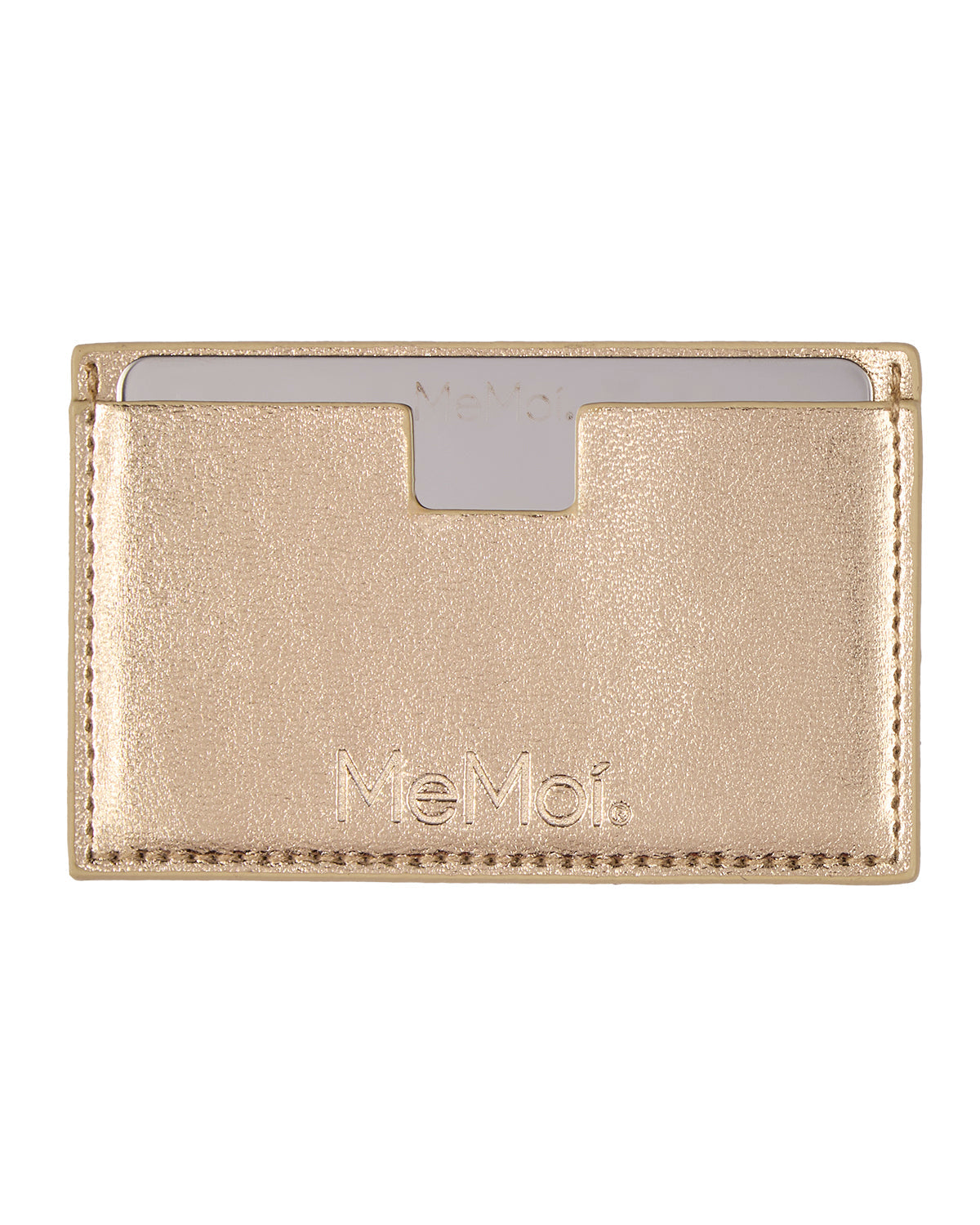 MeMoi Ultra-Slim Stainless-Steel Pocket Mirror with Vegan Leather Case