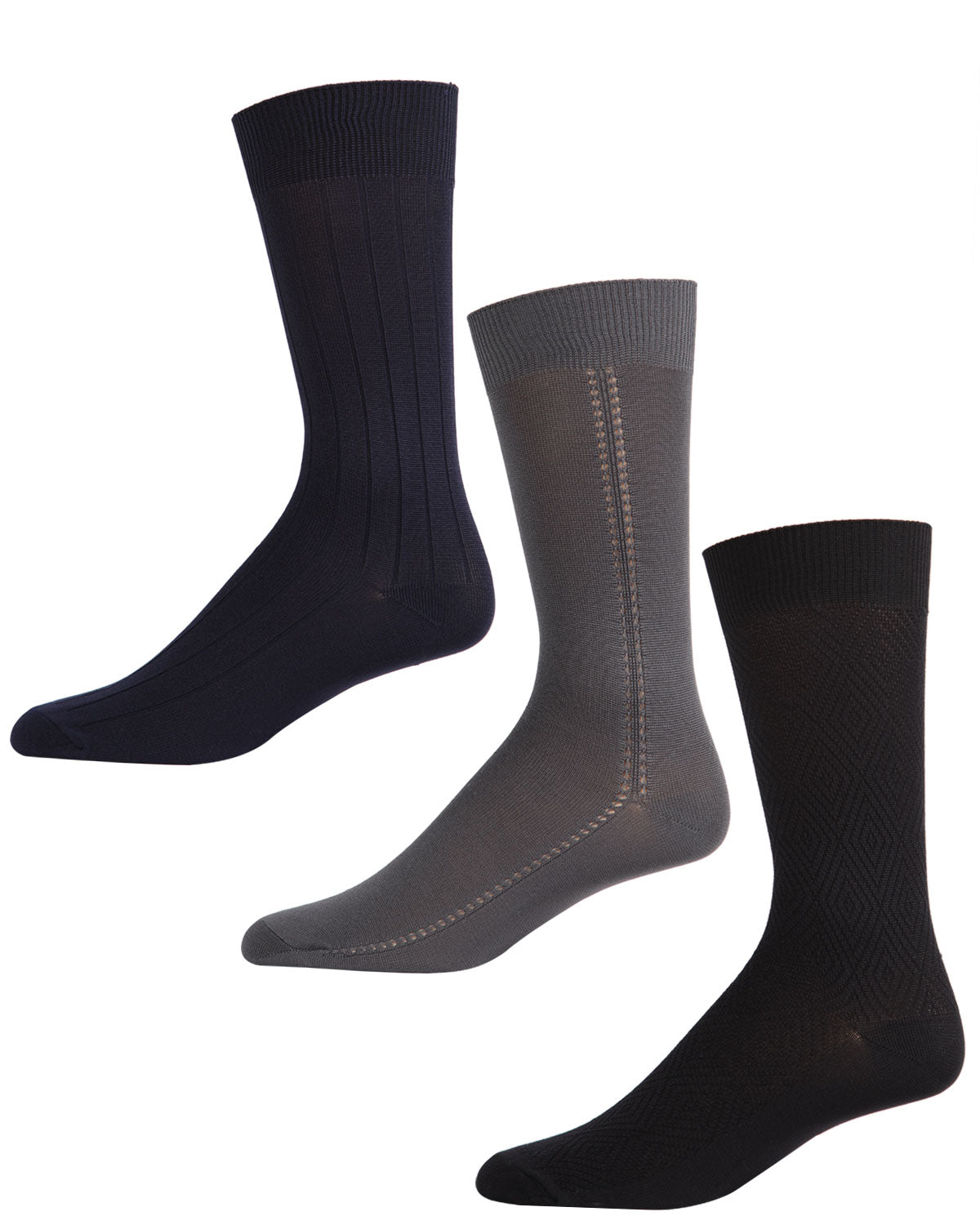 Men's 3 Pair Pack  Luxury Subtle Patterned Microfiber Crew Socks
