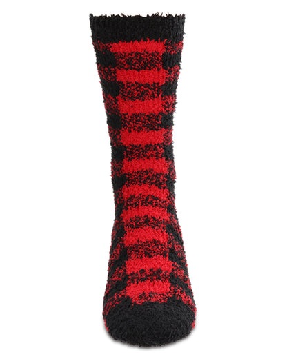 Men's Buffalo Plaid Fuzzy-Soft Cabin, Sleep, and Lounge Cozy Crew Sock