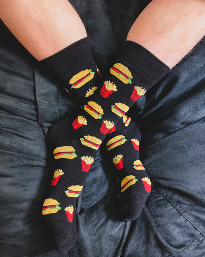 Men's 2 Pair Pack Burger and Fries Bamboo Blend Crew Socks