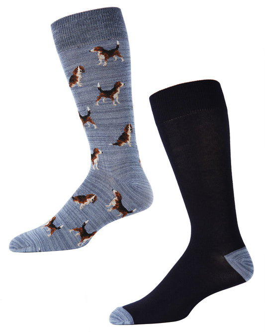Men's 2 Pair Pack Beagle Dog Bamboo Blend Crew Socks