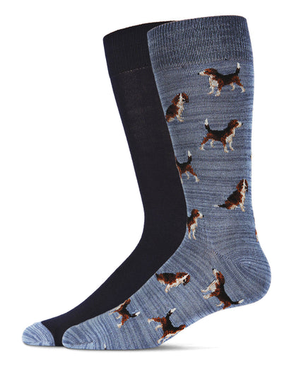 Men's 2 Pair Pack Beagle Dog Bamboo Blend Crew Socks