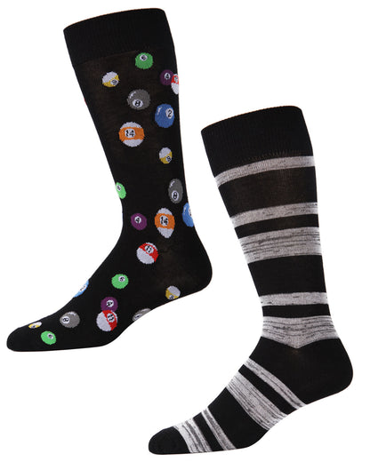 Men's 2 Pair Pack Billiard Ball Bamboo Blend Crew Socks