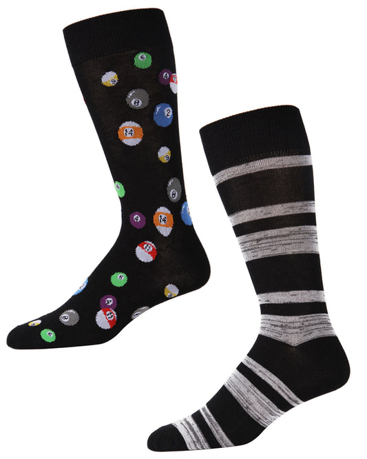 Men's 2 Pair Pack Billiard Ball Bamboo Blend Crew Socks