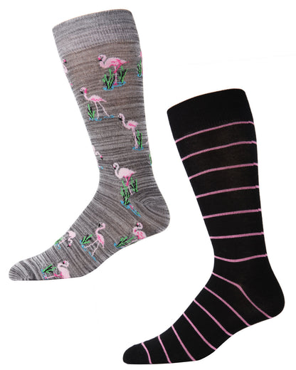 Men's 2 Pair Pack Flamingo Bamboo Blend Crew Socks