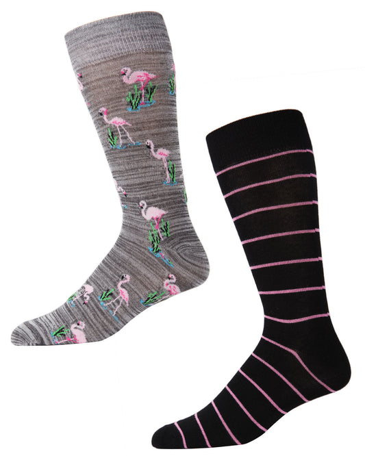 Men's 2 Pair Pack Flamingo Bamboo Blend Crew Socks