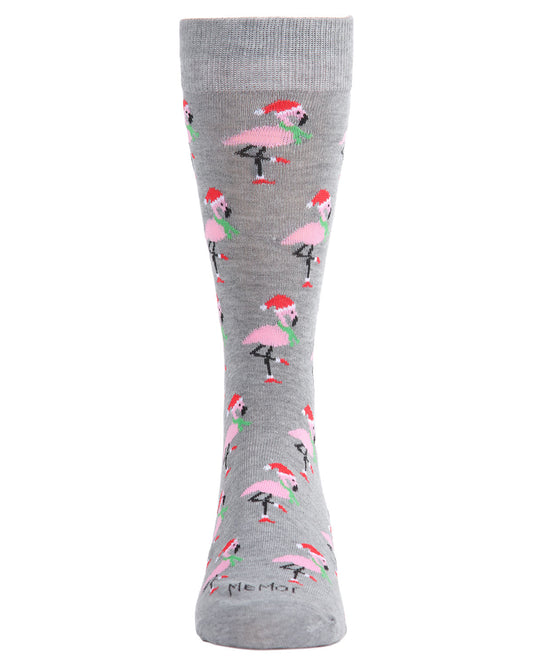 Men's Christmas Festive Flamingo Bamboo Blend Crew Socks