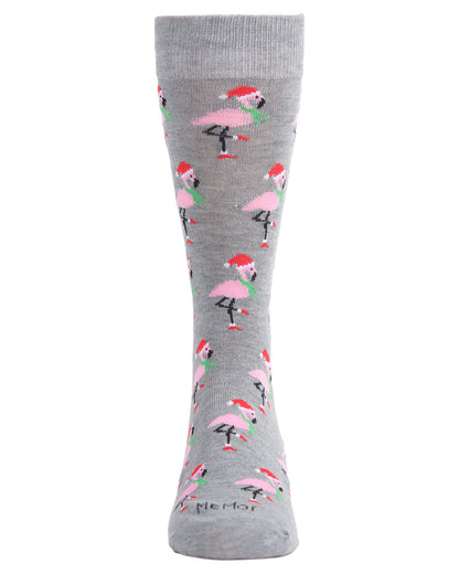Men's Christmas Festive Flamingo Bamboo Blend Crew Socks