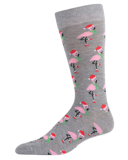 Men's Christmas Festive Flamingo Bamboo Blend Crew Socks
