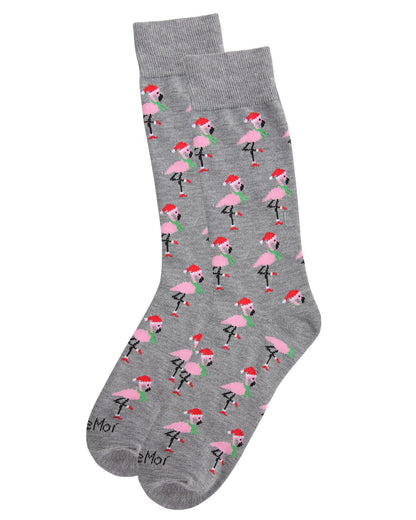 Men's Christmas Festive Flamingo Bamboo Blend Crew Socks