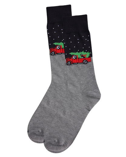 Men's Festive Puppy Pickup Truck Novelty Crew Socks