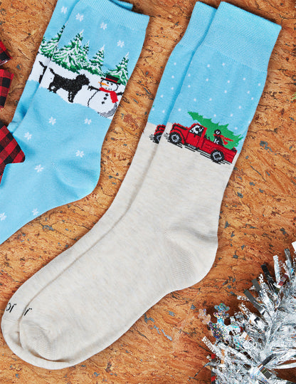 Men's Festive Puppy Pickup Truck Novelty Crew Socks