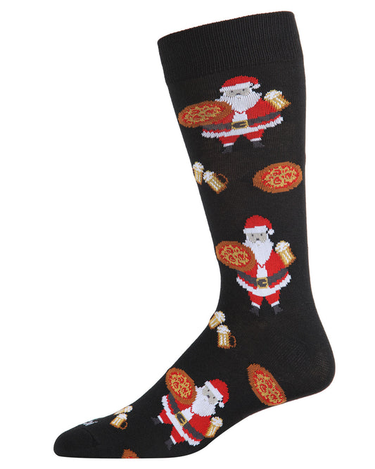 Men's Jolly Santa with Pizza and Beer Novelty Crew Socks
