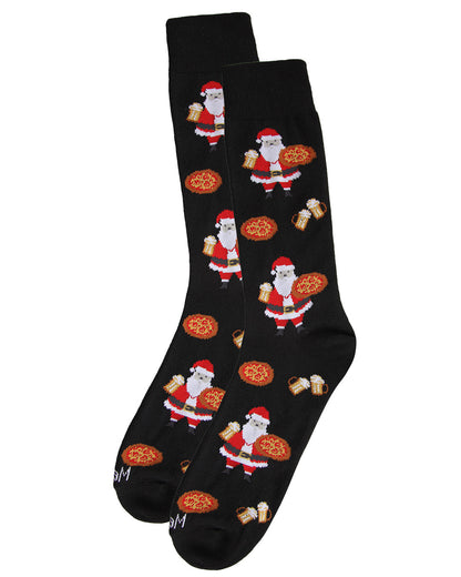 Men's Jolly Santa with Pizza and Beer Novelty Crew Socks