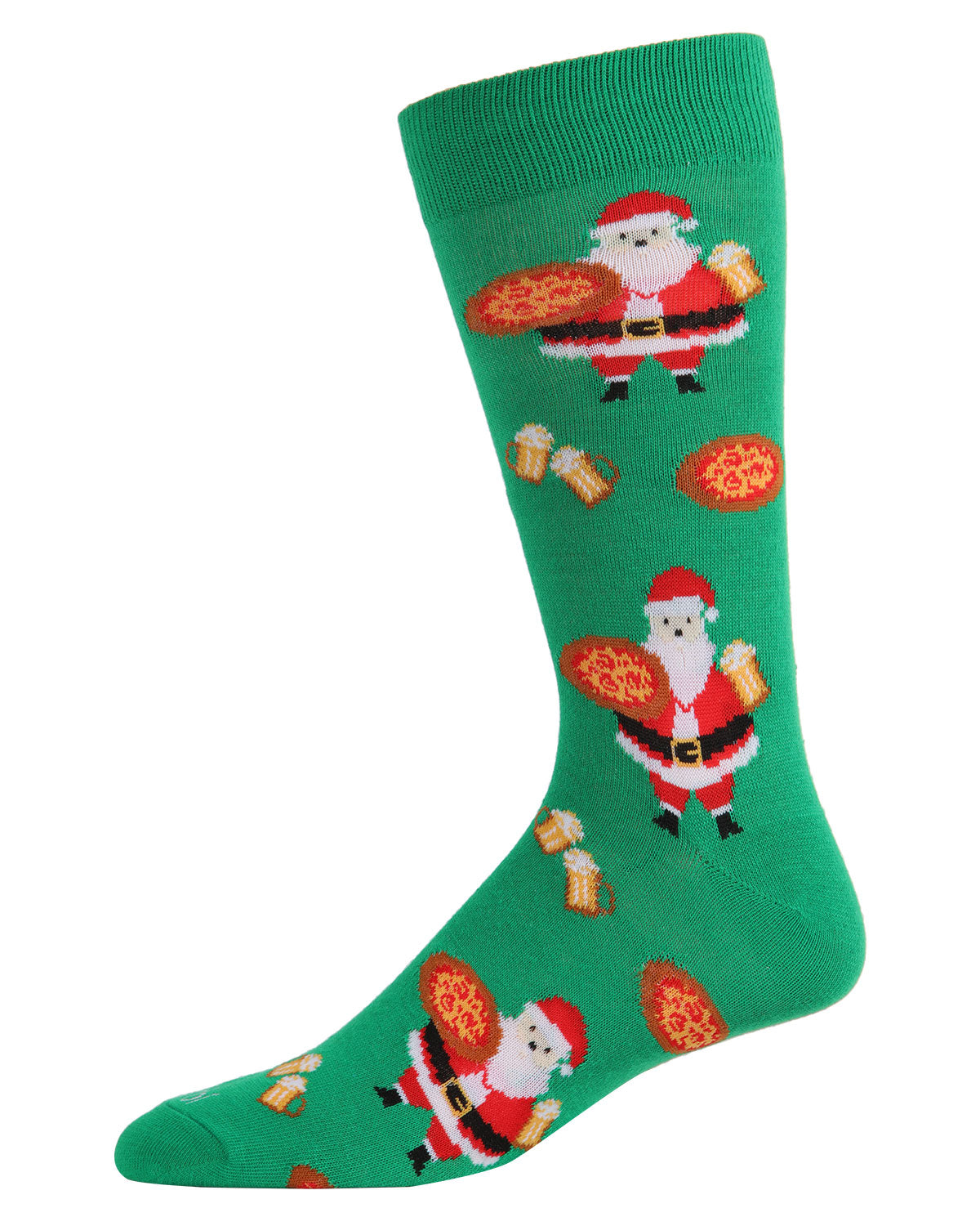 Men's Jolly Santa with Pizza and Beer Novelty Crew Socks