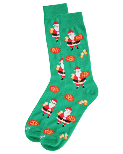 Men's Jolly Santa with Pizza and Beer Novelty Crew Socks