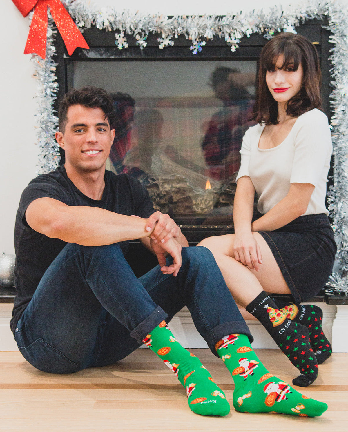 Men's Jolly Santa with Pizza and Beer Novelty Crew Socks