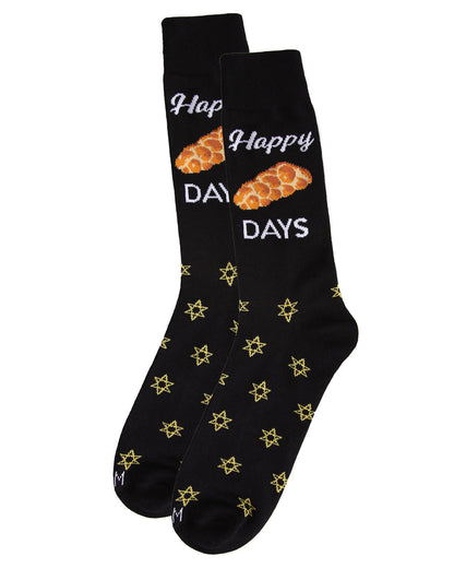 Men's Funny Pun Happy Challah-Days Novelty Crew Socks