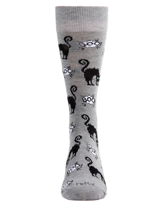 Men's Scary Halloween Black Cat Novelty Crew Sock