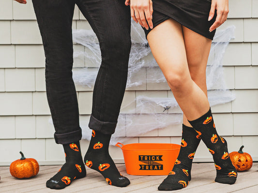 Men's Funny Mustache Jack O' Lantern Novelty Crew Sock