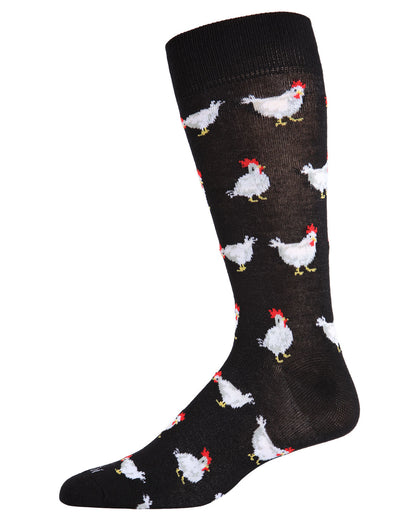 Men's Funny Chicken Pattern Rayon from Bamboo Blend Novelty Crew Sock