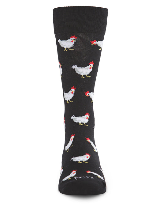 Men's Funny Chicken Pattern Rayon from Bamboo Blend Novelty Crew Sock