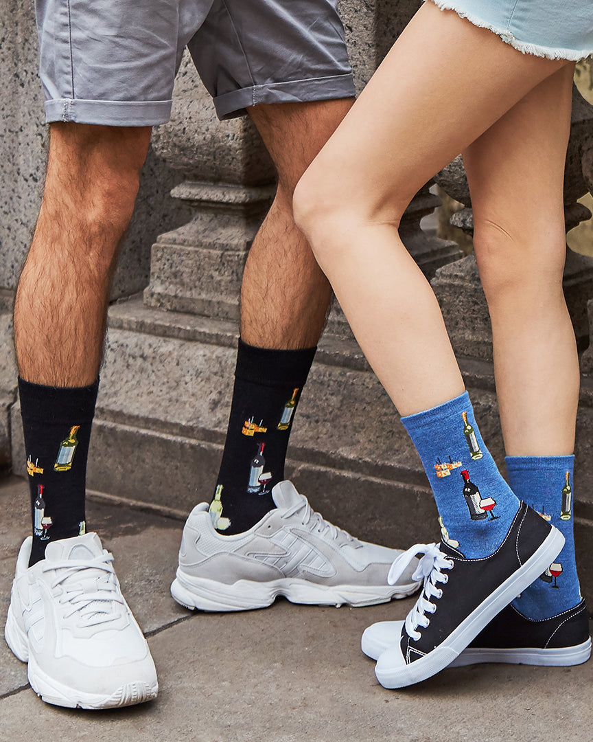 Men's Wine and Cheese Bamboo Blend Novelty Crew Sock