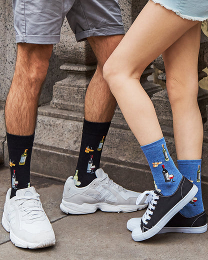Men's Wine and Cheese Bamboo Blend Novelty Crew Sock