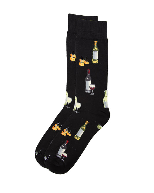 Men's Wine and Cheese Bamboo Blend Novelty Crew Sock