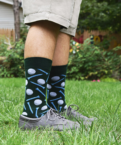 Men's "Golf Ball and Tee" Rayon from Bamboo Blend Novelty Crew Sock