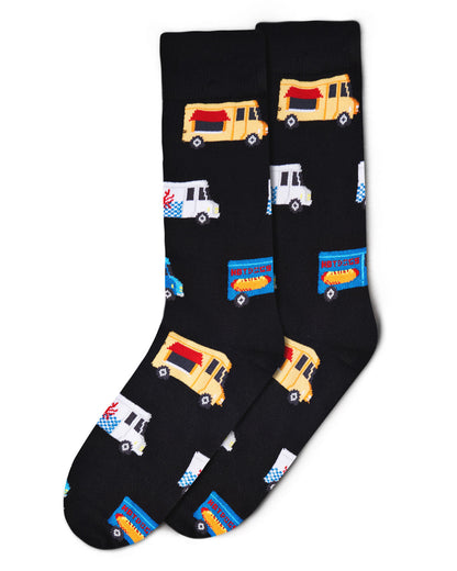 Men's Colorful Food Trucks Bamboo Blend Novelty Crew Sock
