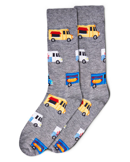 Men's Colorful Food Trucks Bamboo Blend Novelty Crew Sock