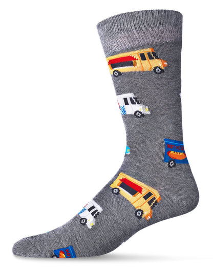 Men's Colorful Food Trucks Bamboo Blend Novelty Crew Sock