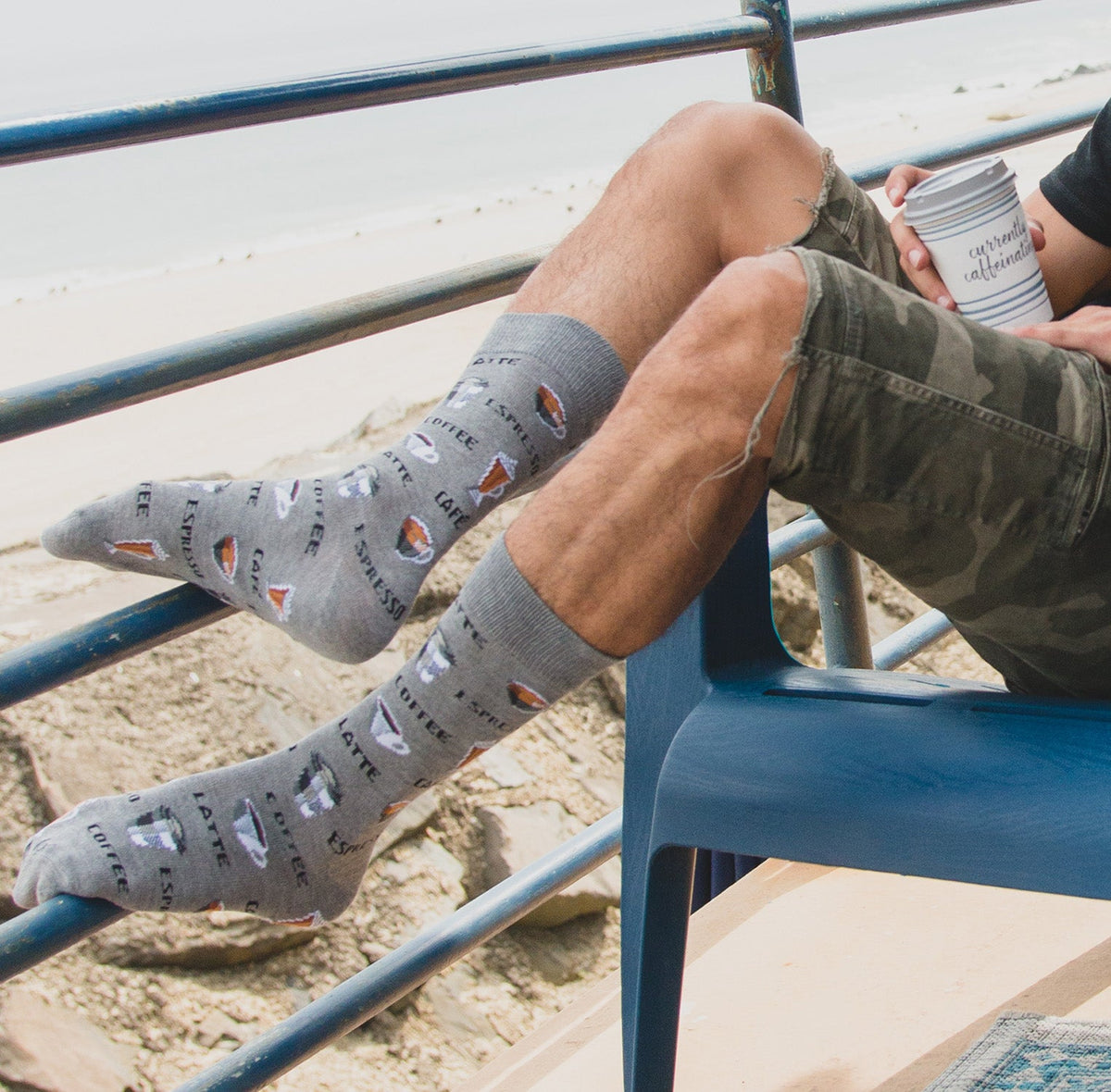 Coffee Time Men's Bamboo Blend Novelty Crew Sock