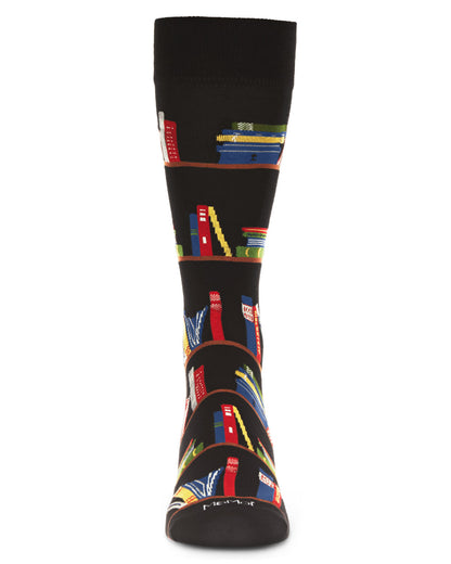 Men's "Bookshelf" Rayon from Bamboo Blend Novelty Crew Sock